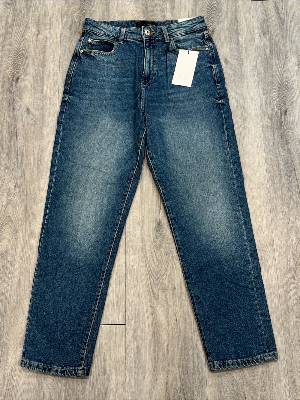 ZARA Women’s Casual Dark Blue Denim Comfort High-Rise Slim Ankle Mom Jeans